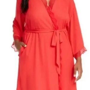 I.N.C. INTERNATIONAL CONCEPTS Plus Size Lace-Trim Chiffon Wrap Robe